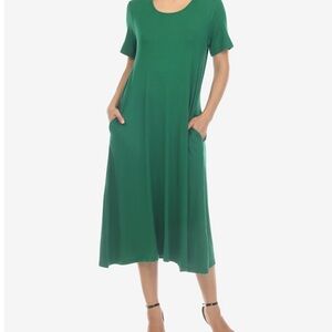 White Mark Short Sleeve Green Midi Dress EUC